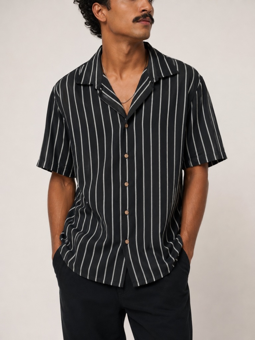 Hoooyi Cotton Blend Striped Button Up Shirt, XXL